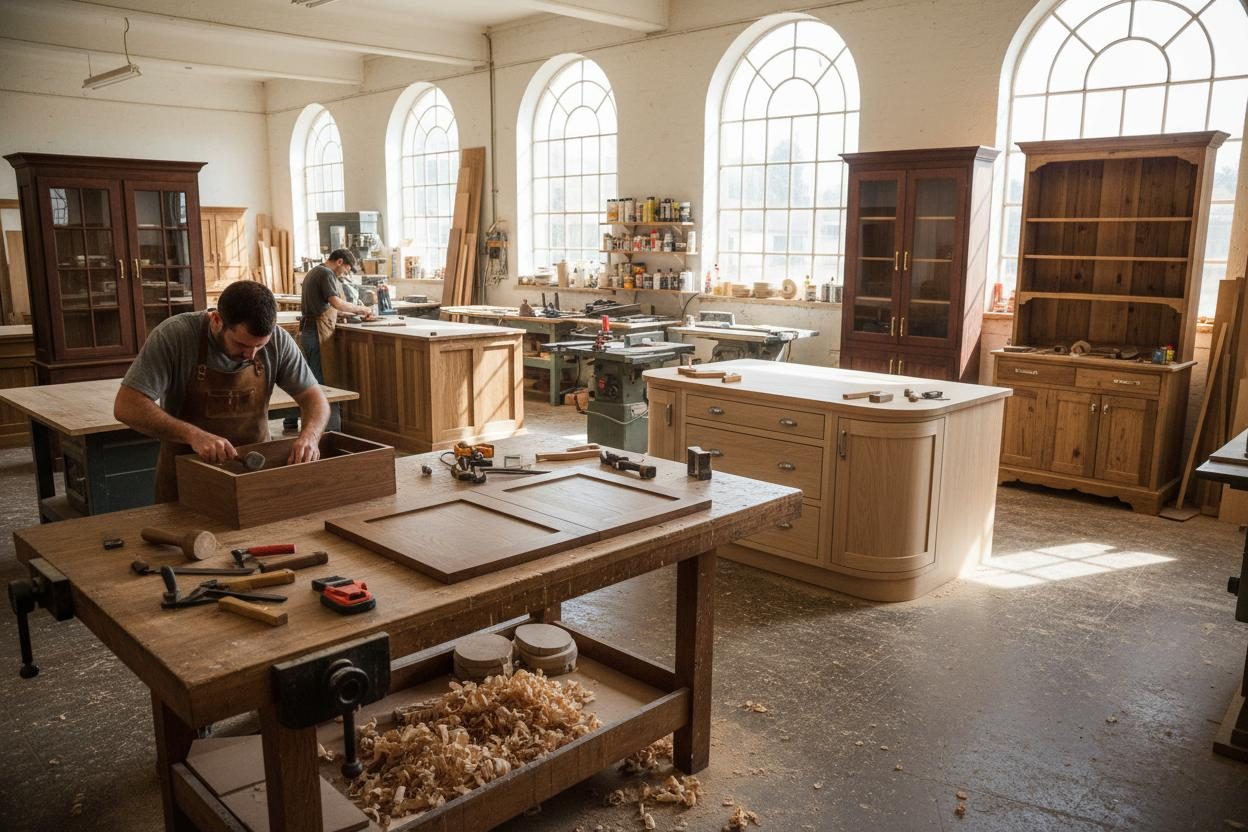 Carpenter working with wood in a workshop